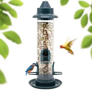 Outdoor Hanging Metal Bird Feeder Tube Hanging Wild Bird Seed Feeder 4 Port